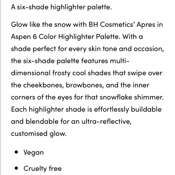 NEW - BH COSMETICS - 6 Color Highlighter Palette - APRÈS IN ASPEN - Picture 16 of 16